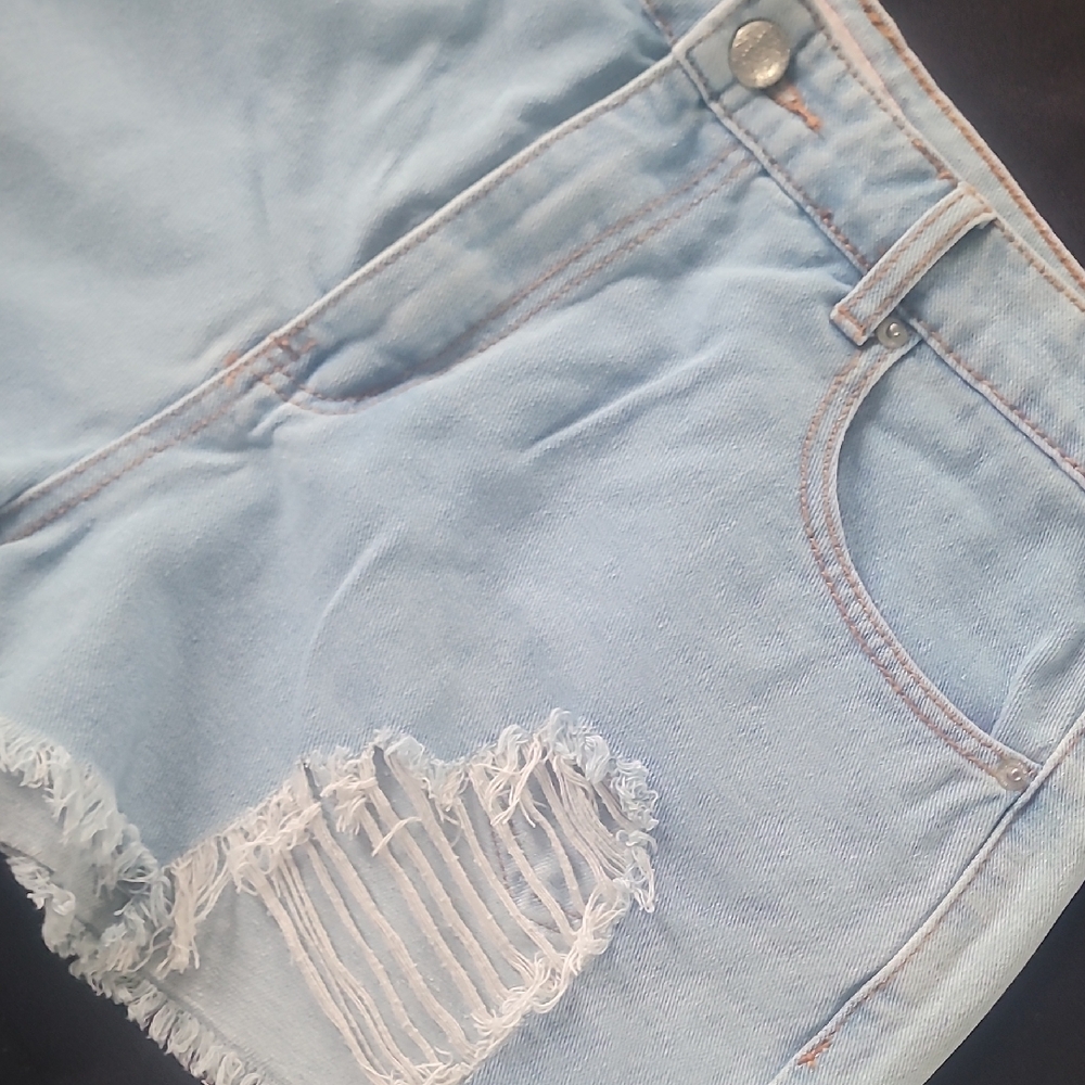 Light Blue Distressed Denim Shorts - Picture 14 of 16